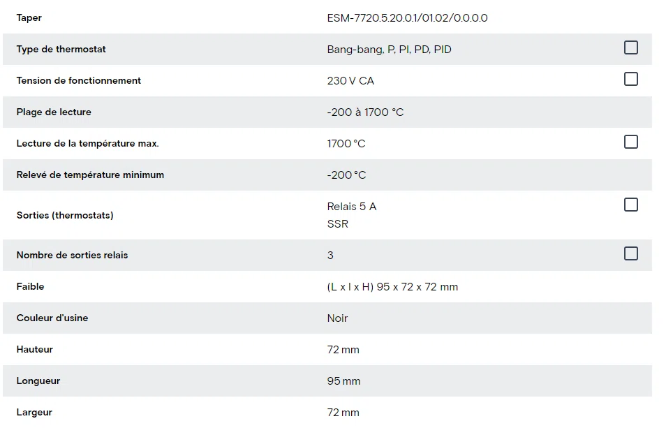 Régulateur de température 220V 72x72mm ESM-7720