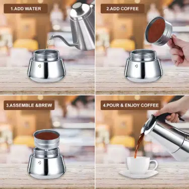 Cafetière Expresso - 6 tasses - 350ml - Argent