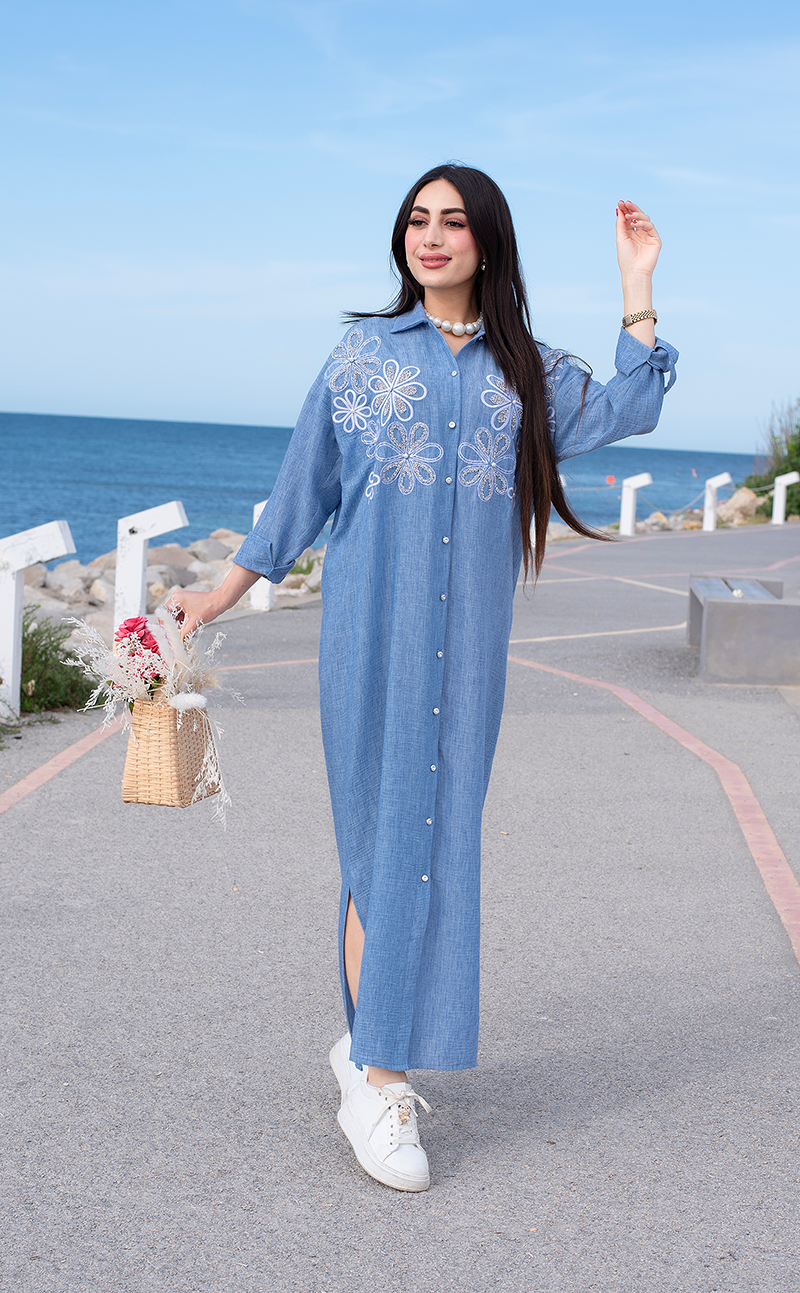 2275 Delia Robe Floral Lace Robe with Satin Trimmi