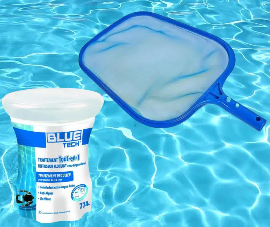 Epuisette de surface + Traitement complet 1 à 2 mois pour 10 à 30 m³