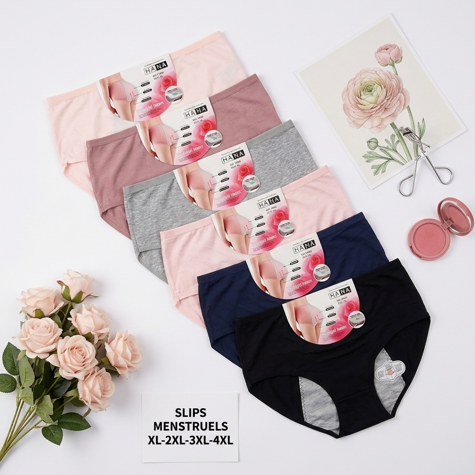 PACK 6 SLIPS MENSTRUELS TAILLE HAUTE HANA POUR FEMMES EN COTON