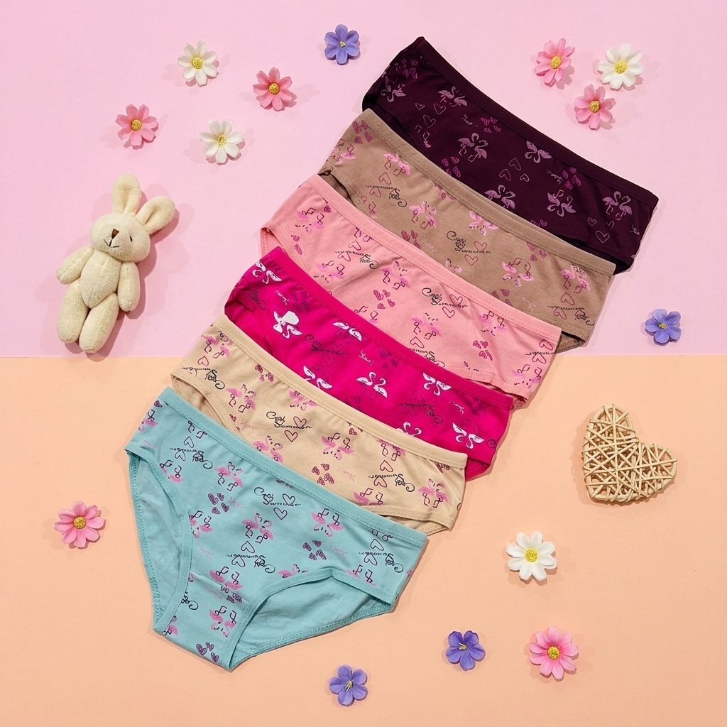 PACK 6 SLIPS FILLETTES FLEURIS EN COTON