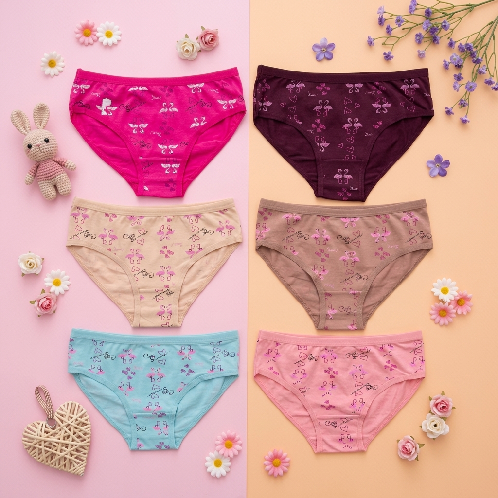 PACK 6 SLIPS FILLETTES FLEURIS EN COTON