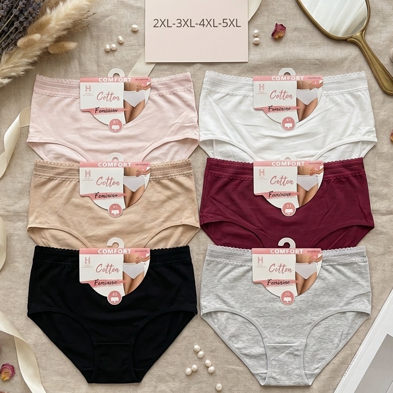 PACK 6 SLIPS TAILLE HAUTE POUR FEMMES EN COTON.