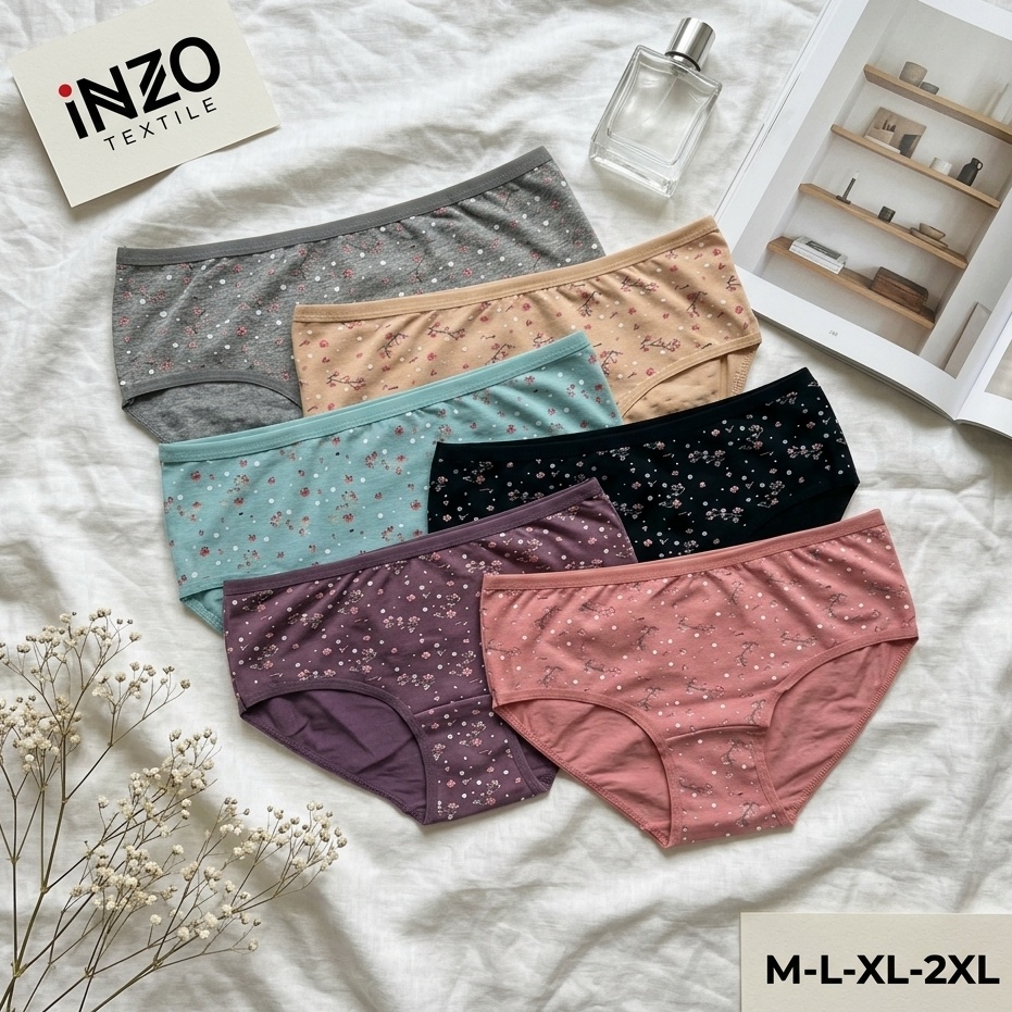 PACK 6 SLIPS FLEURIS DE LA MARQUE HG EN COTON POUR FEMMES