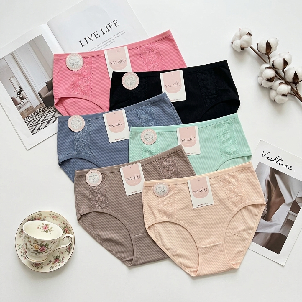 PACK 6 SLIPS TAILLE HAUTE POUR FEMMES EN COTON.