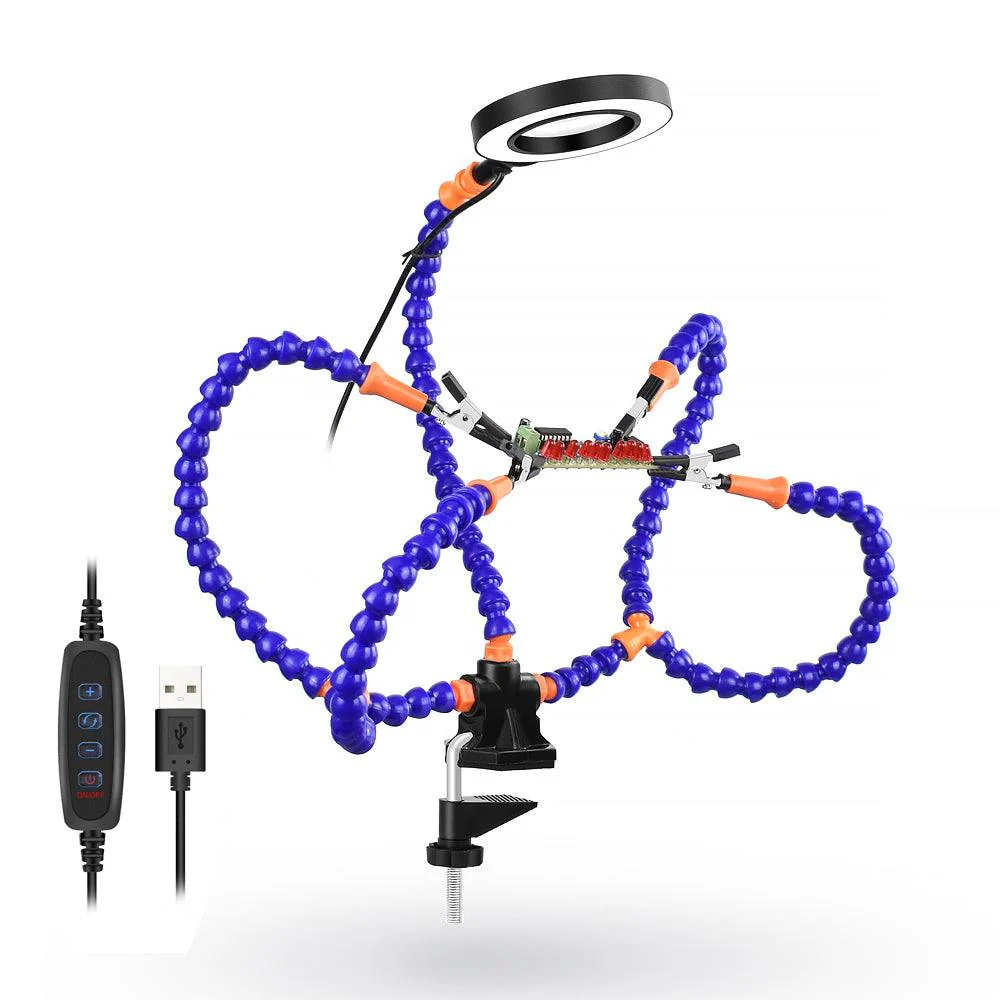 Support de Soudure Multifonction 3X Loupe, LED et Bras Flexibles
