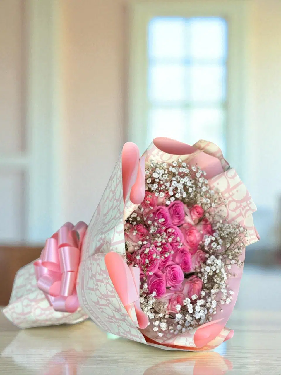 Bouquet Roses et Gypsophile