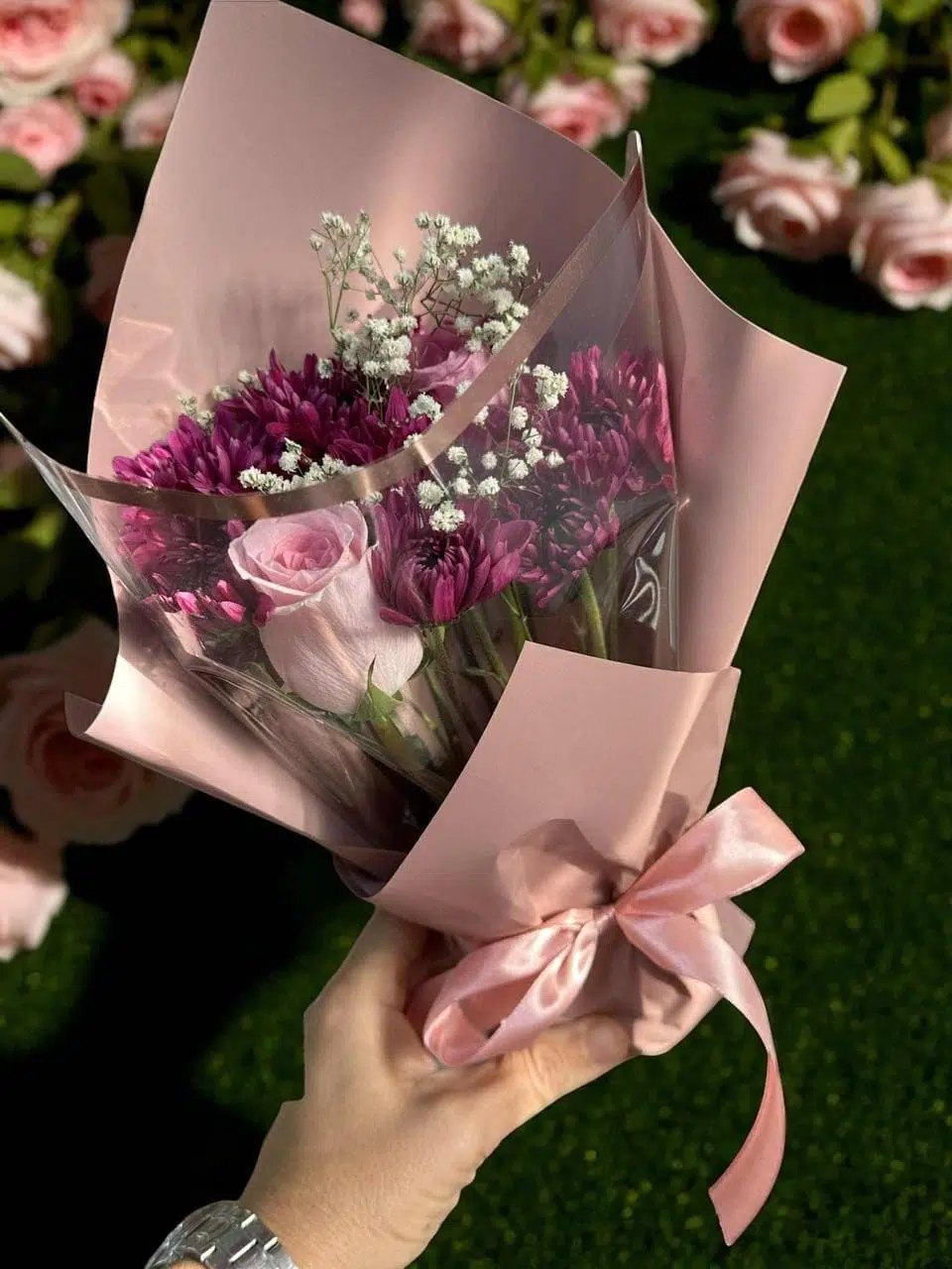 Petit Bouquet Rose et Violet Chrysanthèmes