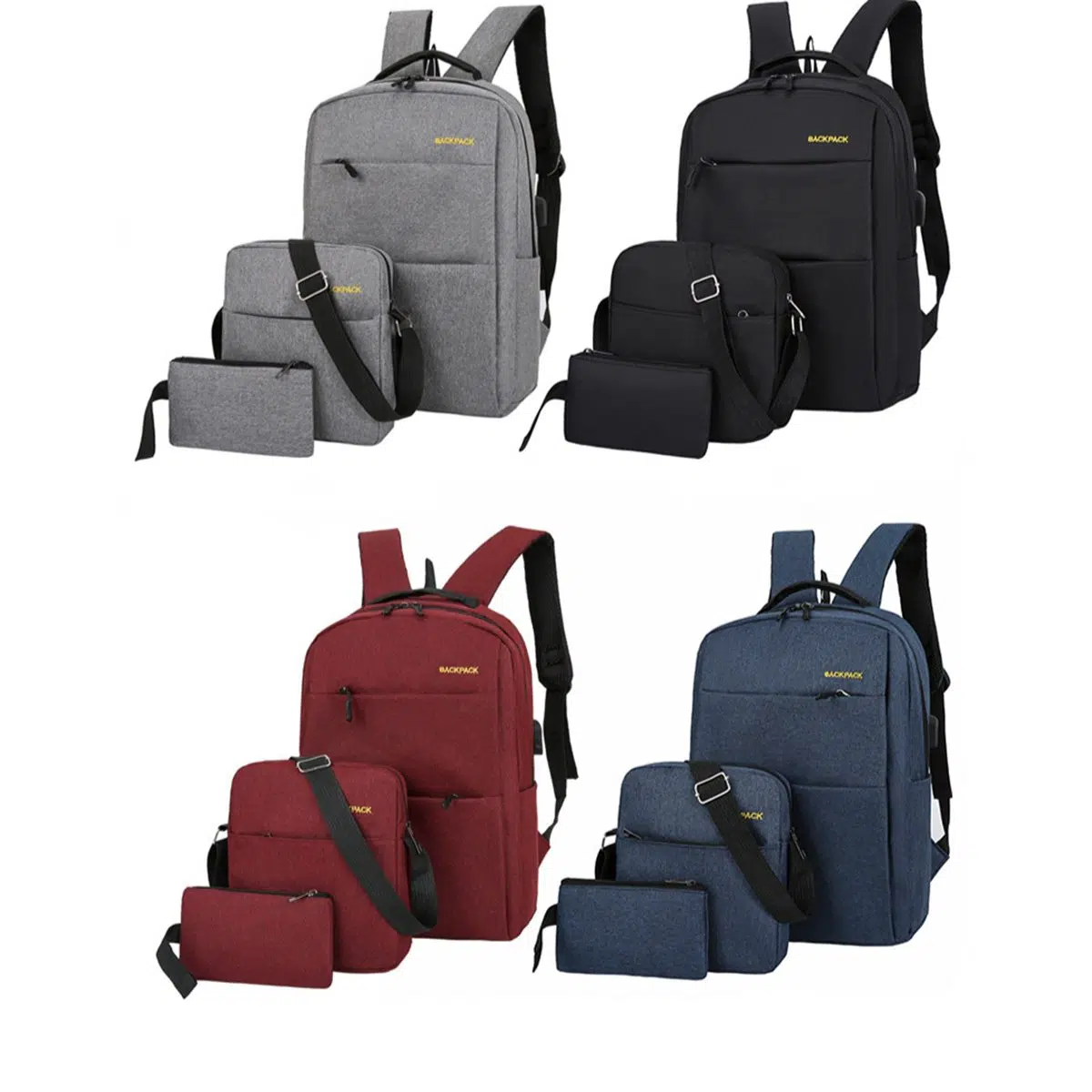 Set 3 pcs Sac a dos + USB laptop Backpack