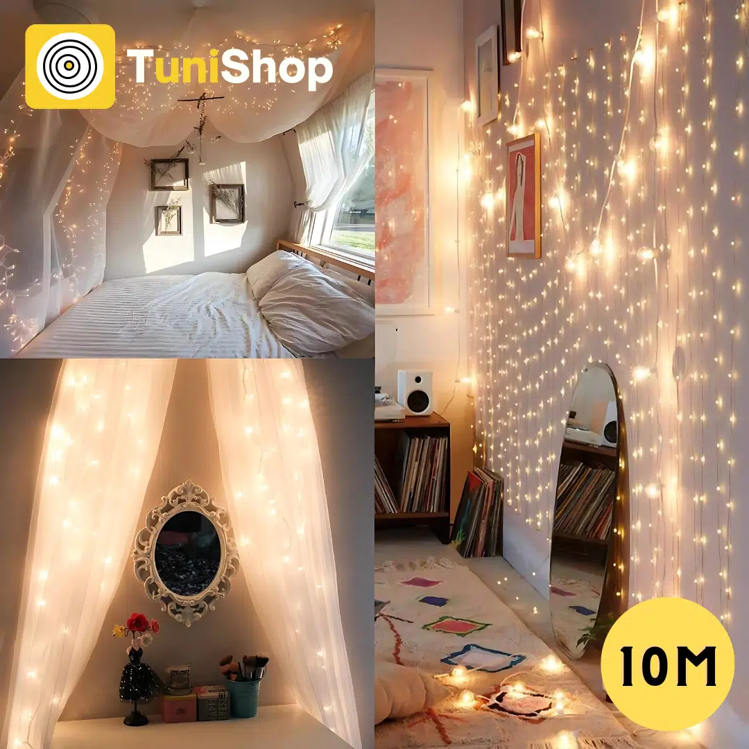 Guirlande de fête lumineuse décoratif 100 LED - 10M jaune