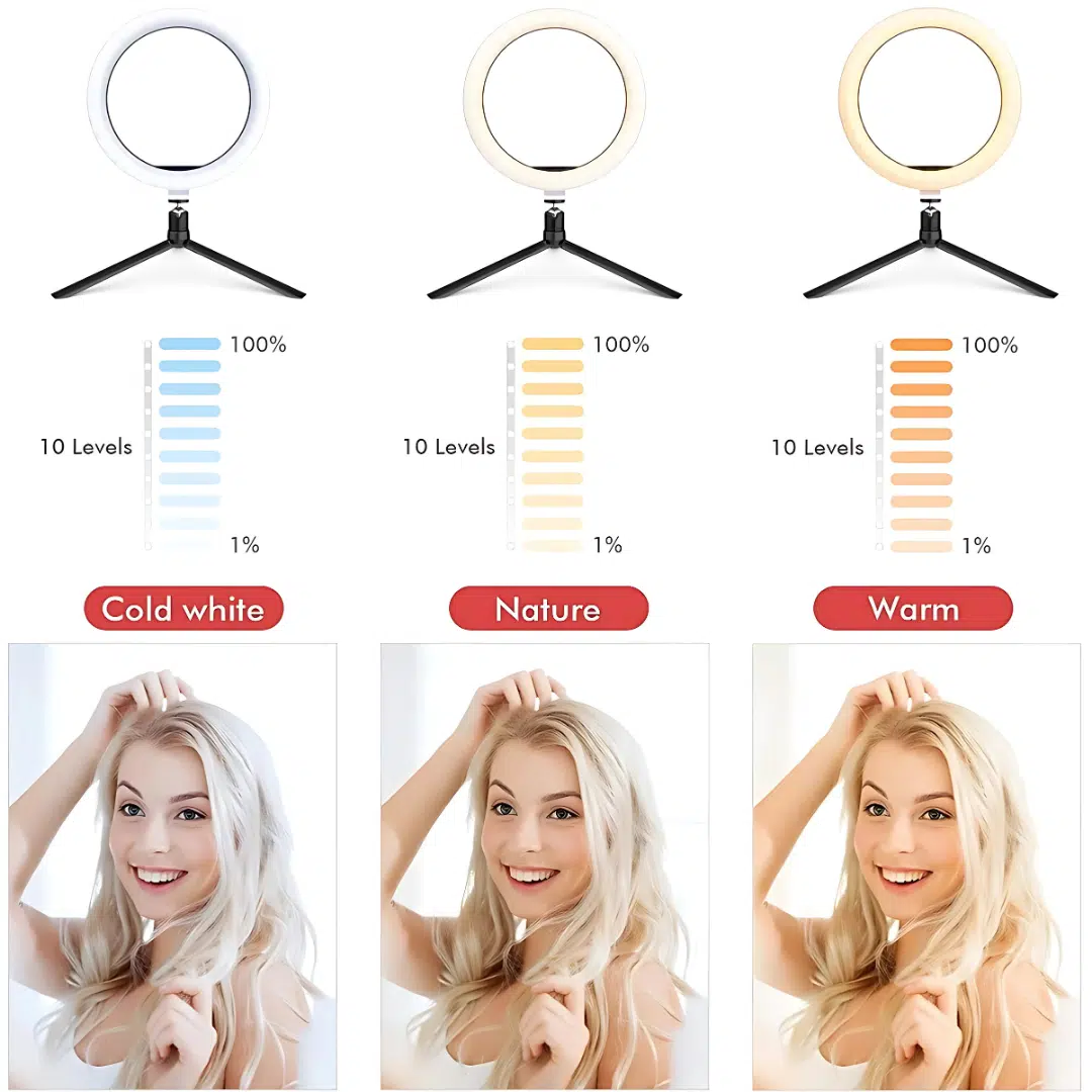 Ring light LED 20cm pour Selfie, lampe 3 modes, avec trépied de 20cm,lumière de remplissage de maquillage