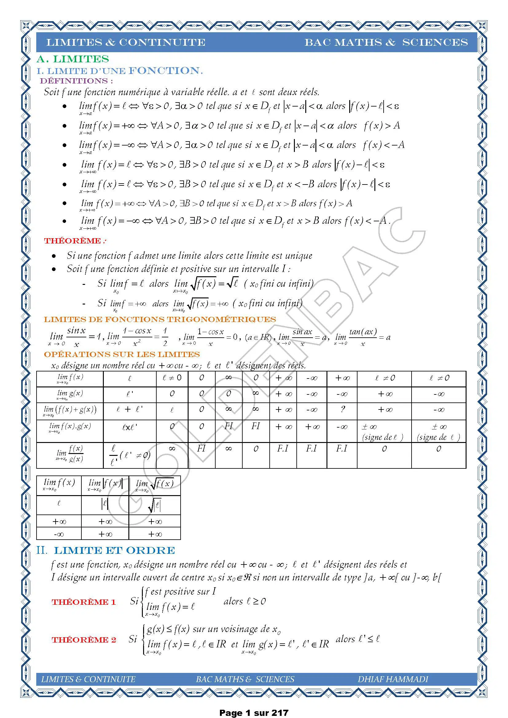 MATHEMATIQUES - 1ER TRIMESTRE - BAC SC.EXP