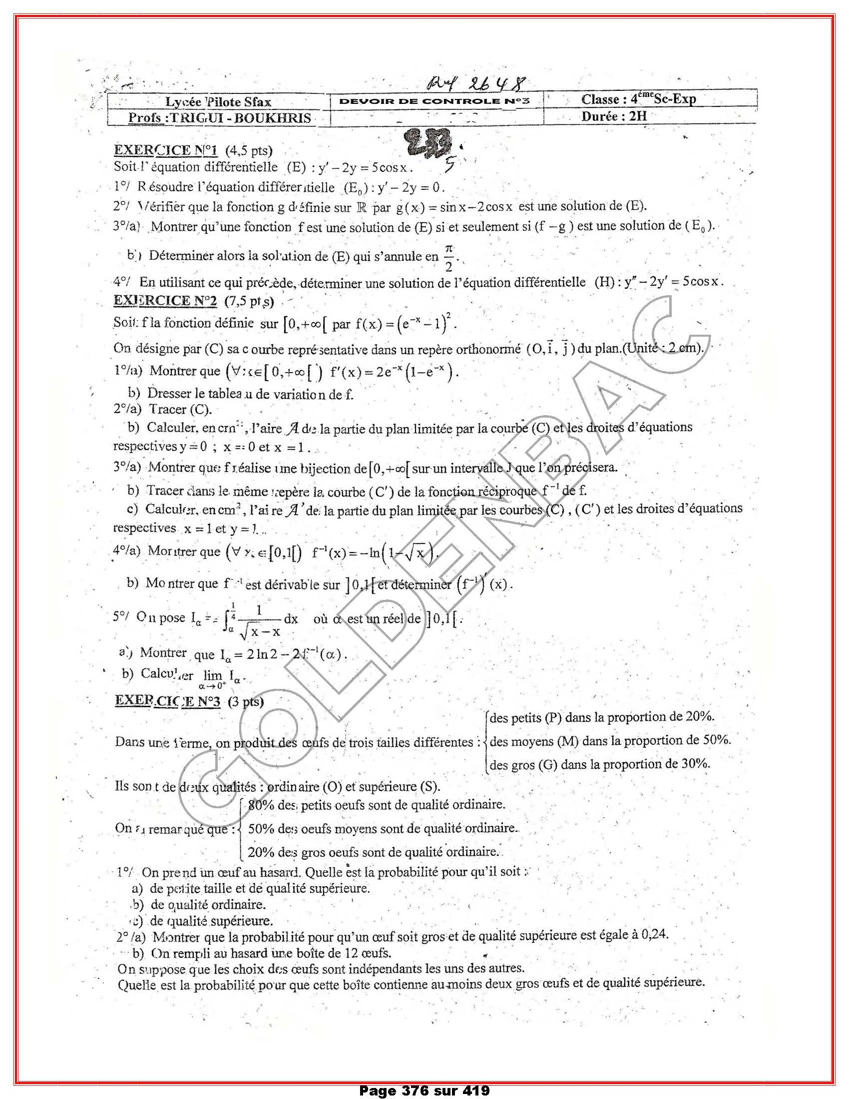 MATHEMATIQUES - 2EME & 3EME TRIMESTRE - BAC SC.EXP