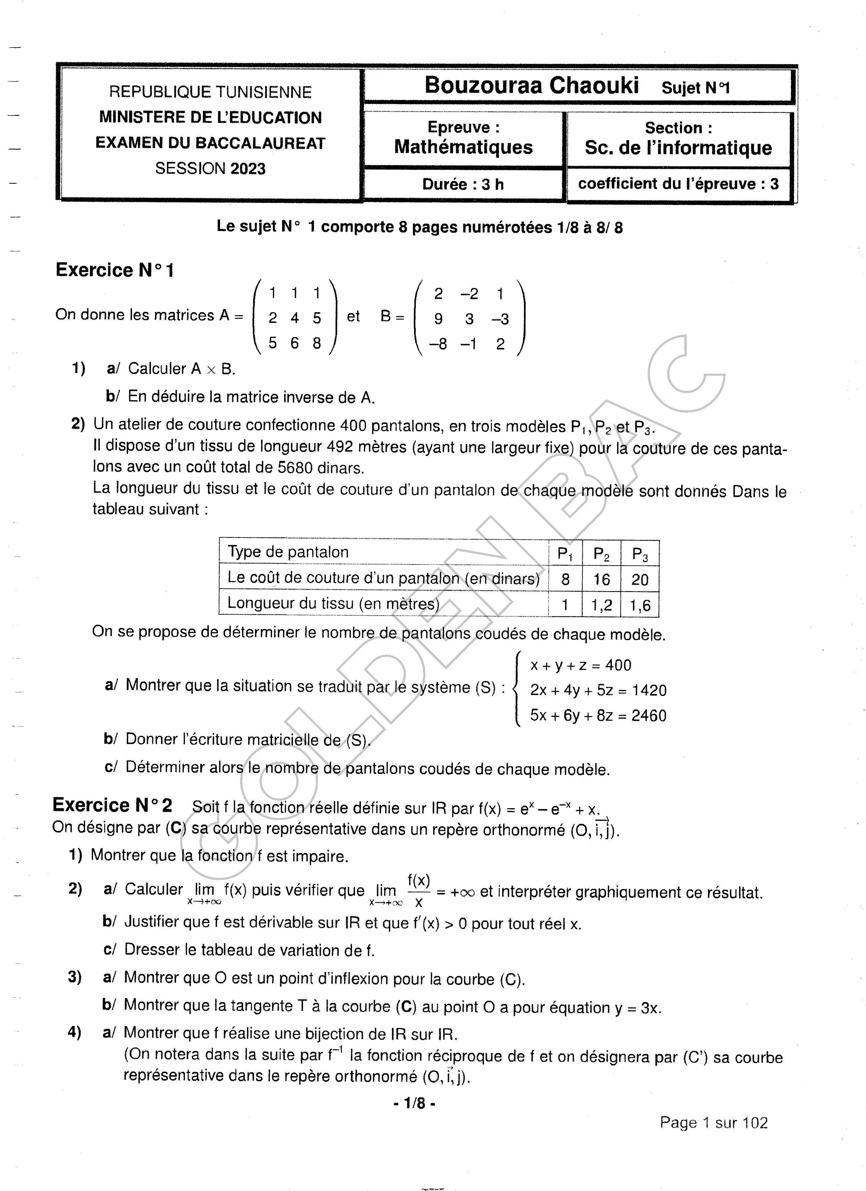MATHEMATIQUES - 2EME & 3EME TRIMESTRE - BAC SC.INFO