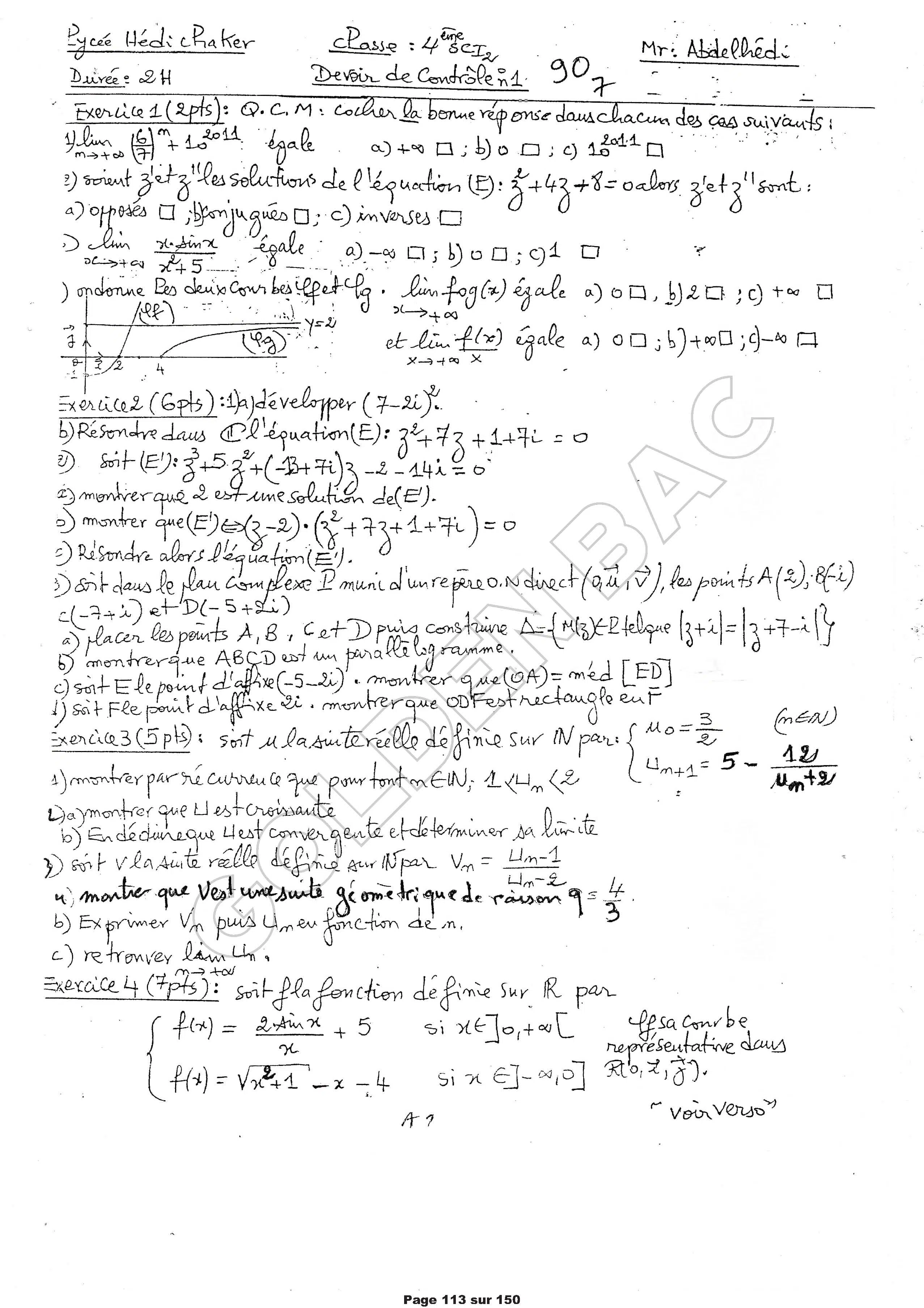 MATHEMATIQUES - 1ER TRIMESTRE - BAC SC.INFO
