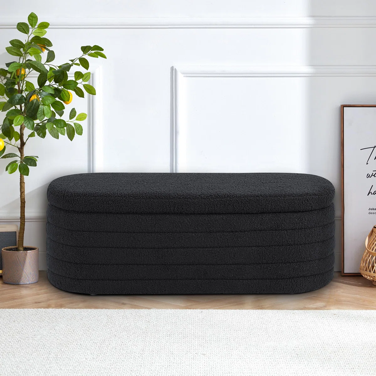 Banc de Rangement en Tissu Boucle Noir