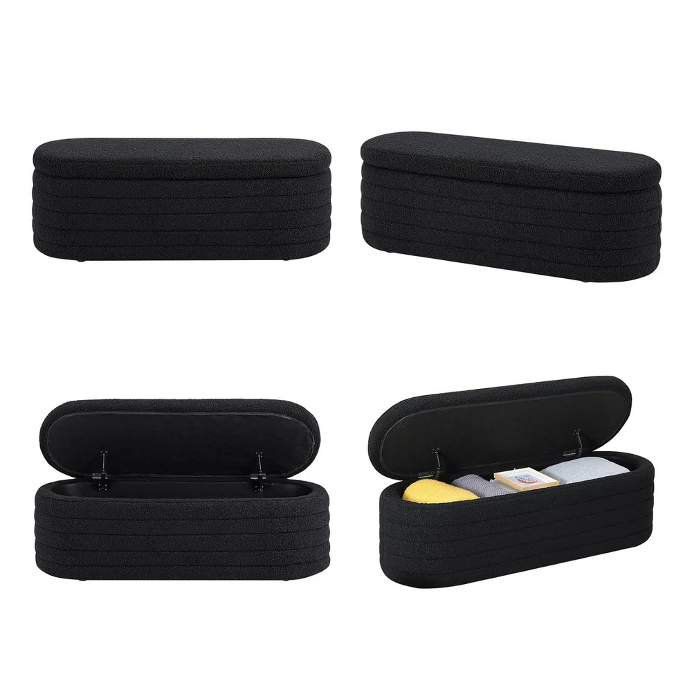 Banc de Rangement en Tissu Boucle Noir