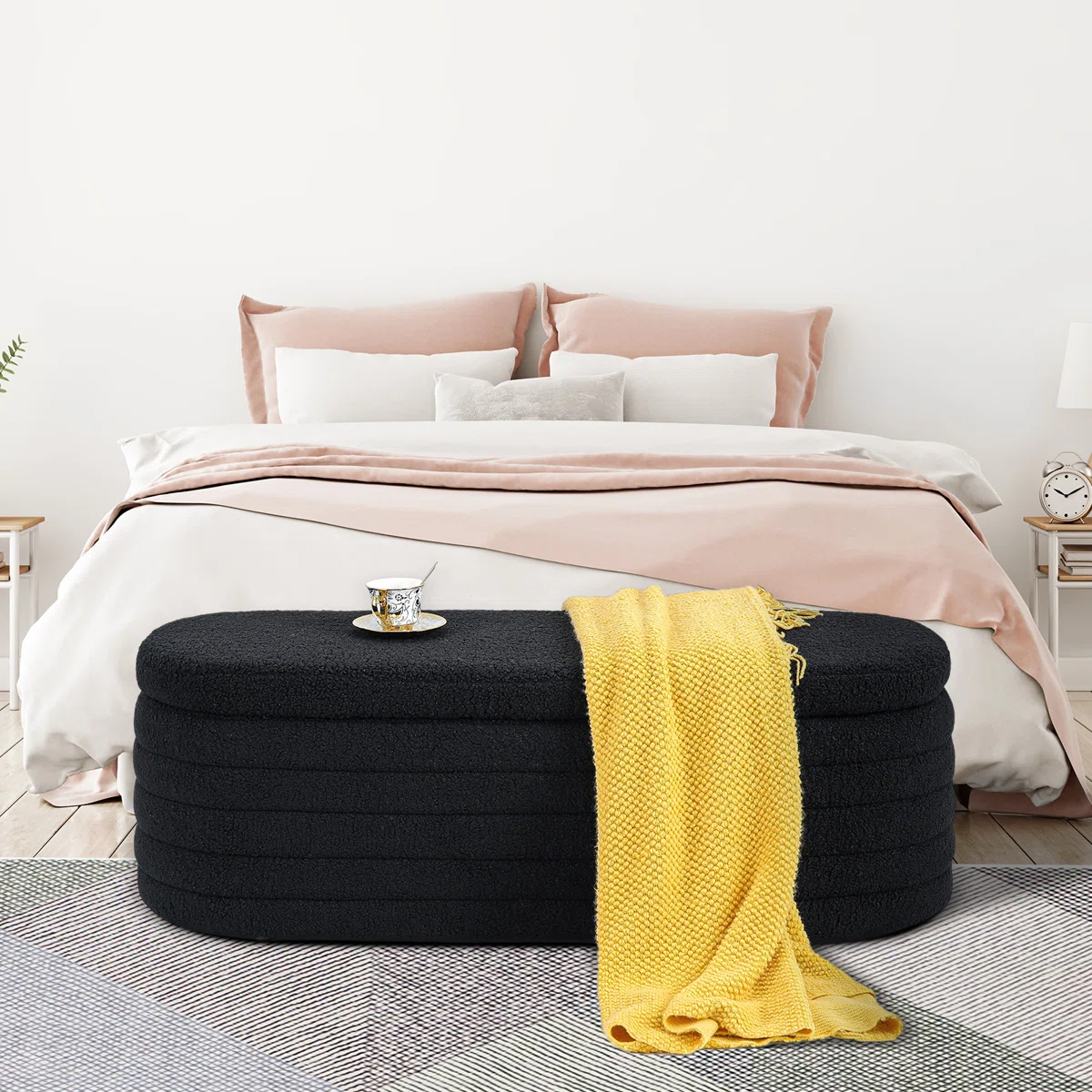 Banc de Rangement en Tissu Boucle Noir