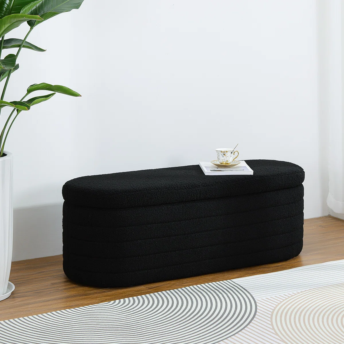 Banc de Rangement en Tissu Boucle Noir