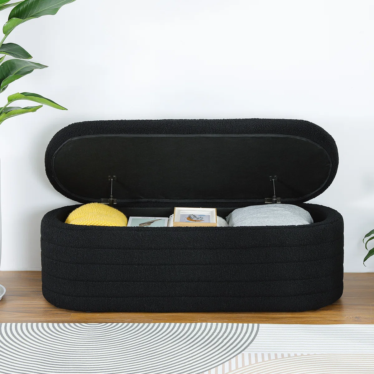 Banc de Rangement en Tissu Boucle Noir