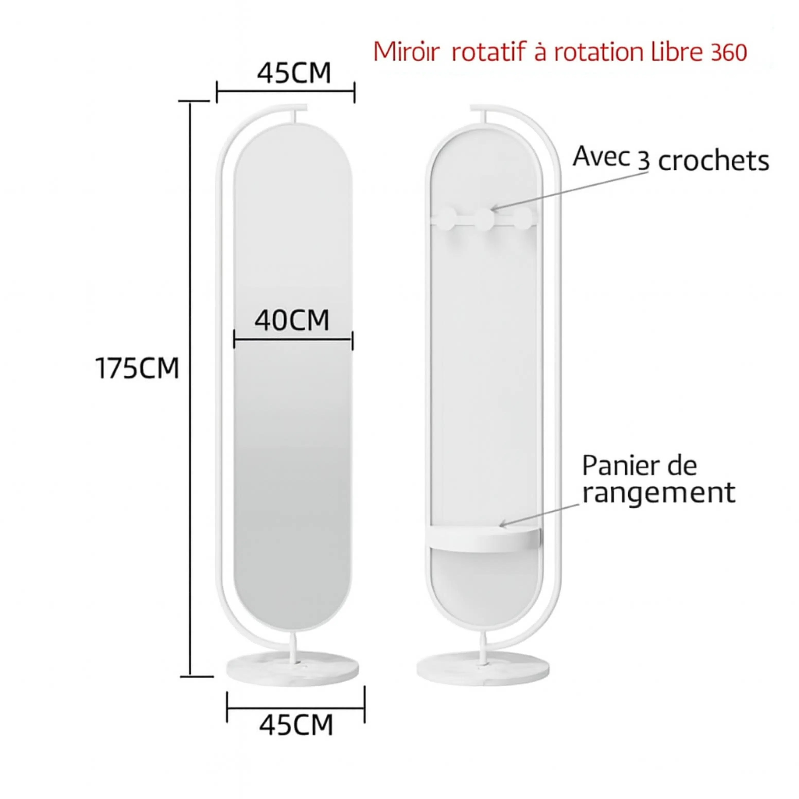 Miroir Sur Pied Blanc ALVANA