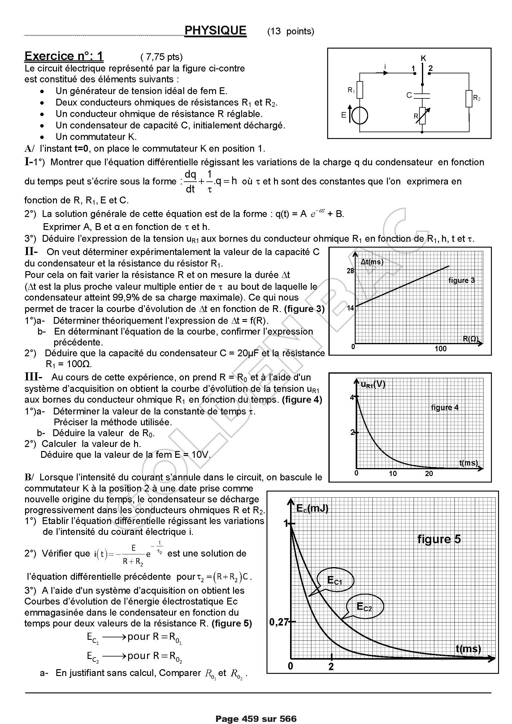 PHYSIQUE/CHIME - 1ER TRIMESTRE - BAC MATHS