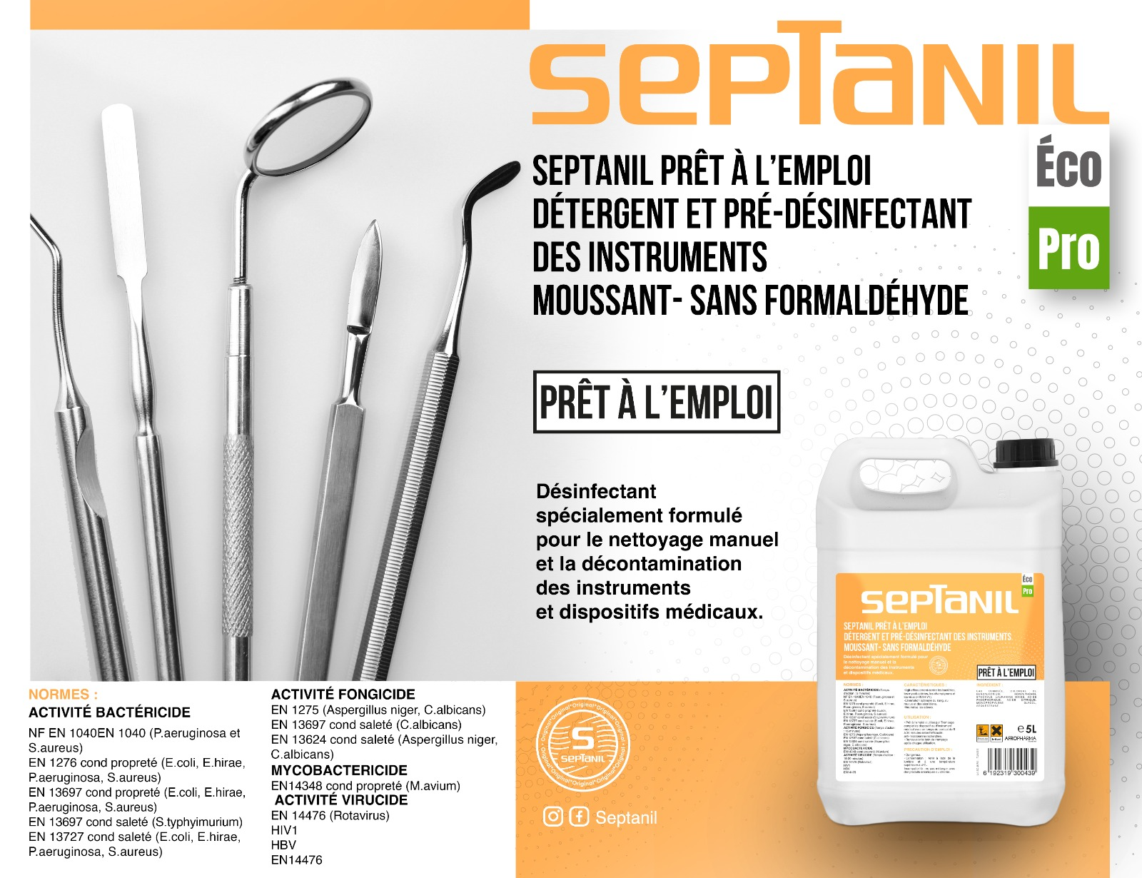 DETERGENT PRE-DESINFECTANT INSTRUMENTS PRET A L'EMLPOI 5 LITRES