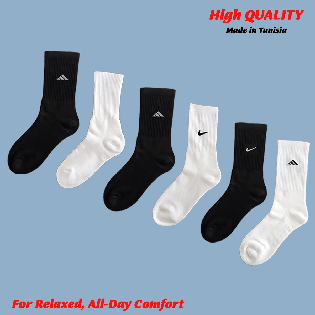 PACK 6 CHAUSSETTES SPORT EN COTON AVEC SEMELLES EN BOUCLETTES