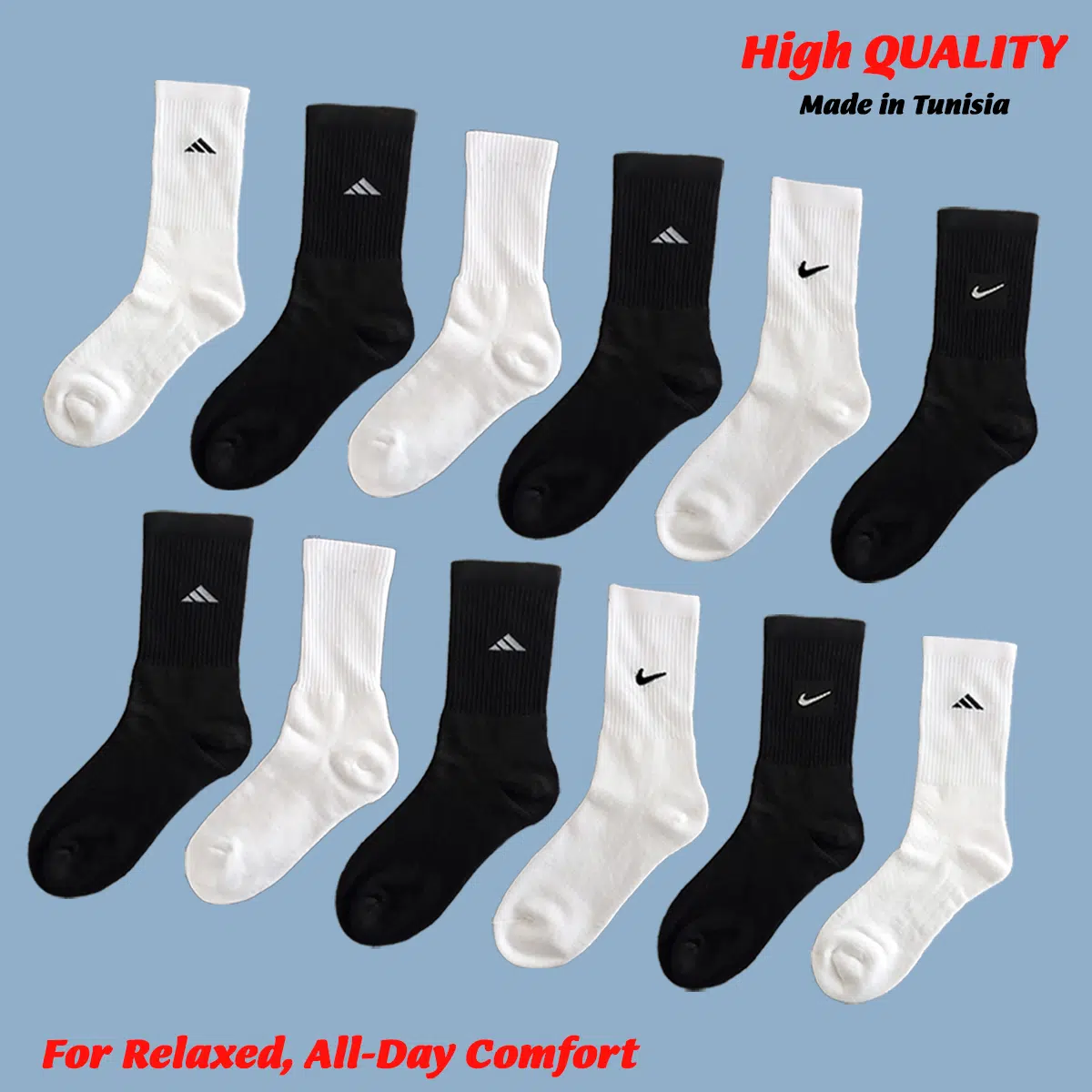 PACK 12 CHAUSSETTES SPORT  EN COTON AVEC SEMELLES A BOUCLETTES