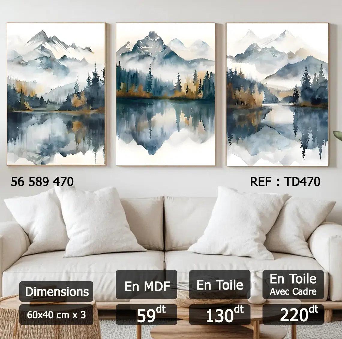 Tableaux Décoratif 3 pièces - (60x40)cm x3 - TD470