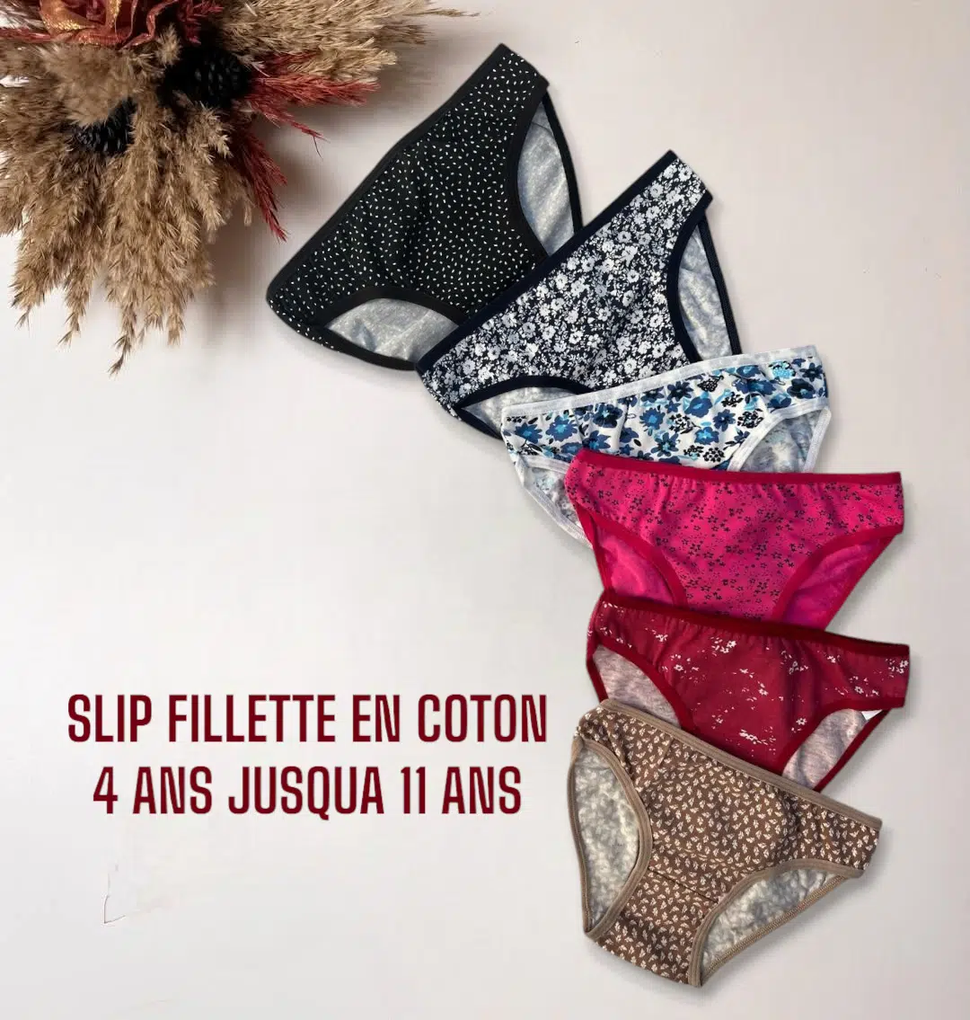 PACK 6 SLIPS COTON FILLETTES FLEURIES