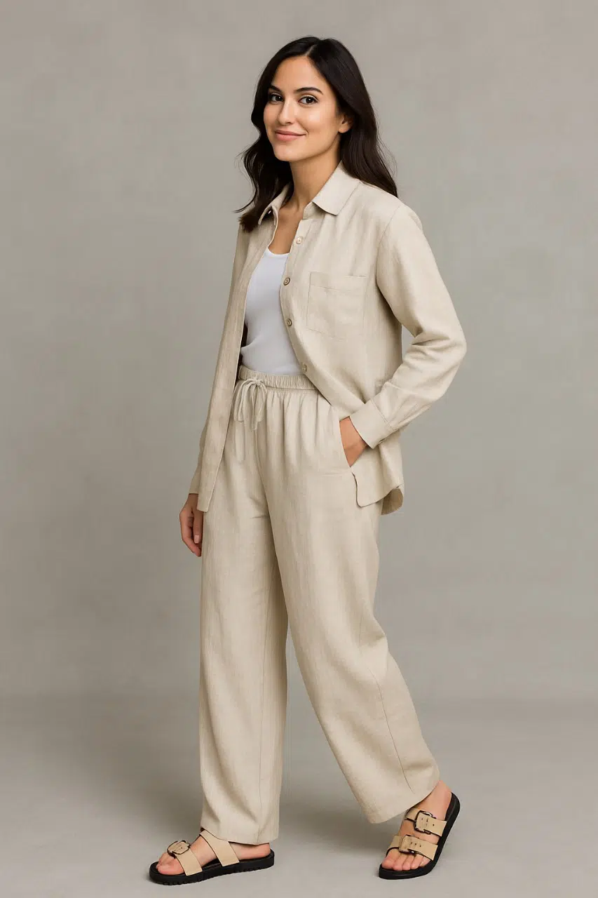 Pantalon Lin Beige Tailleur Pantalon Beige Ensemble Pantalon