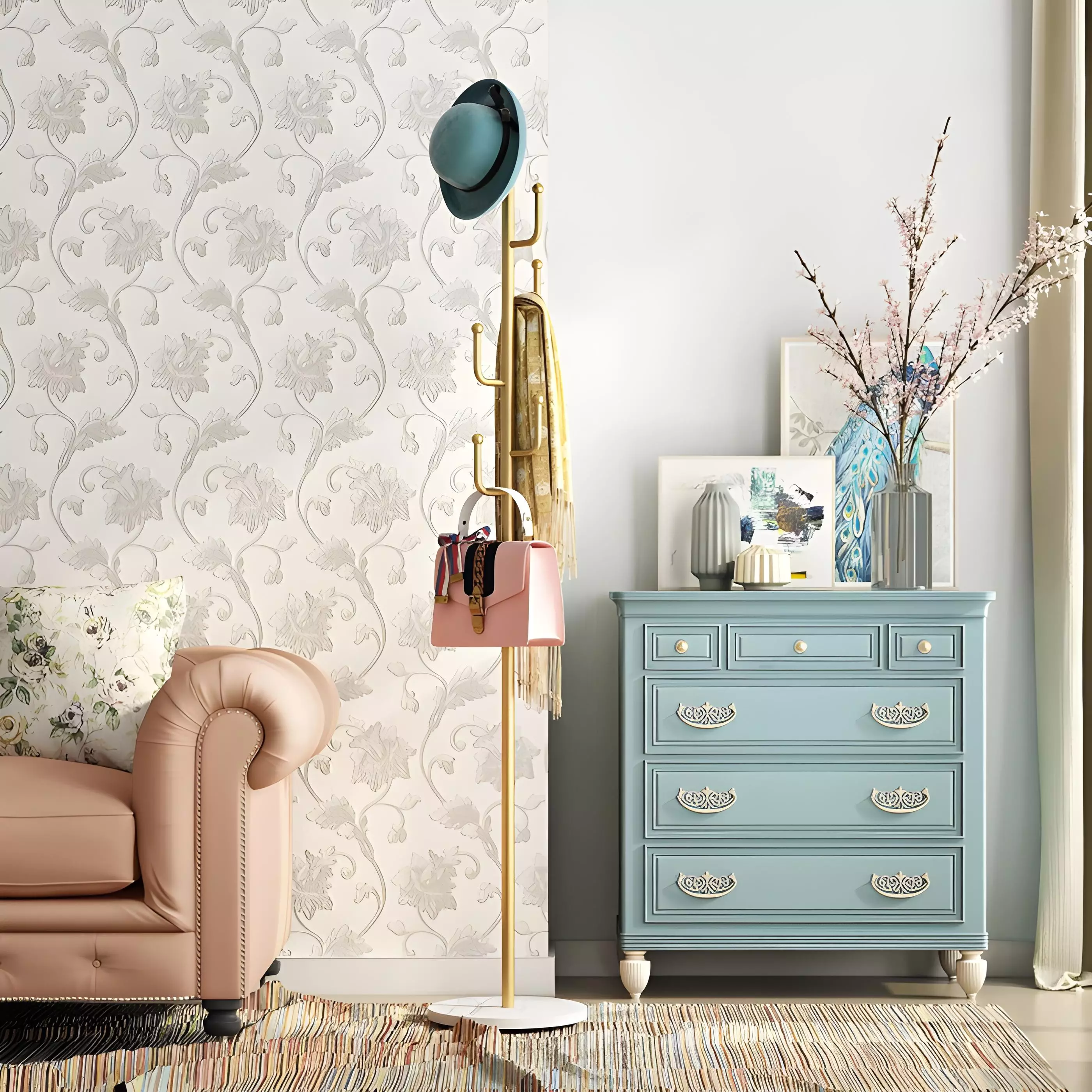 Porte-Manteau Dore 6 Boules Avec Basse En Marbre