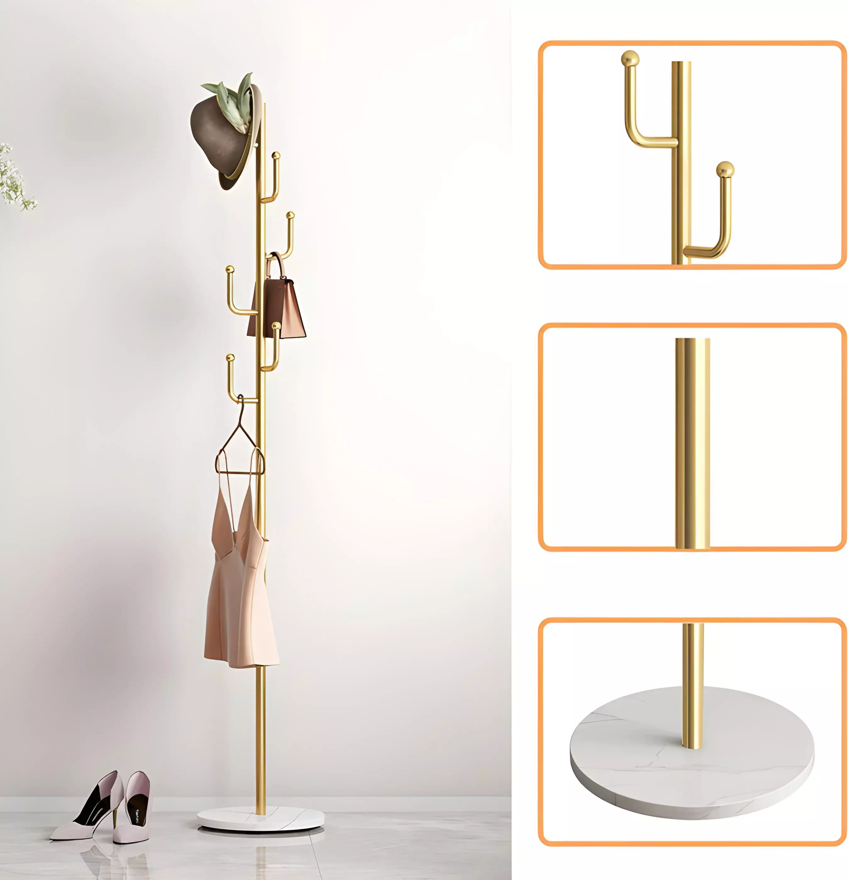 Porte-Manteau Dore 6 Boules Avec Basse En Marbre