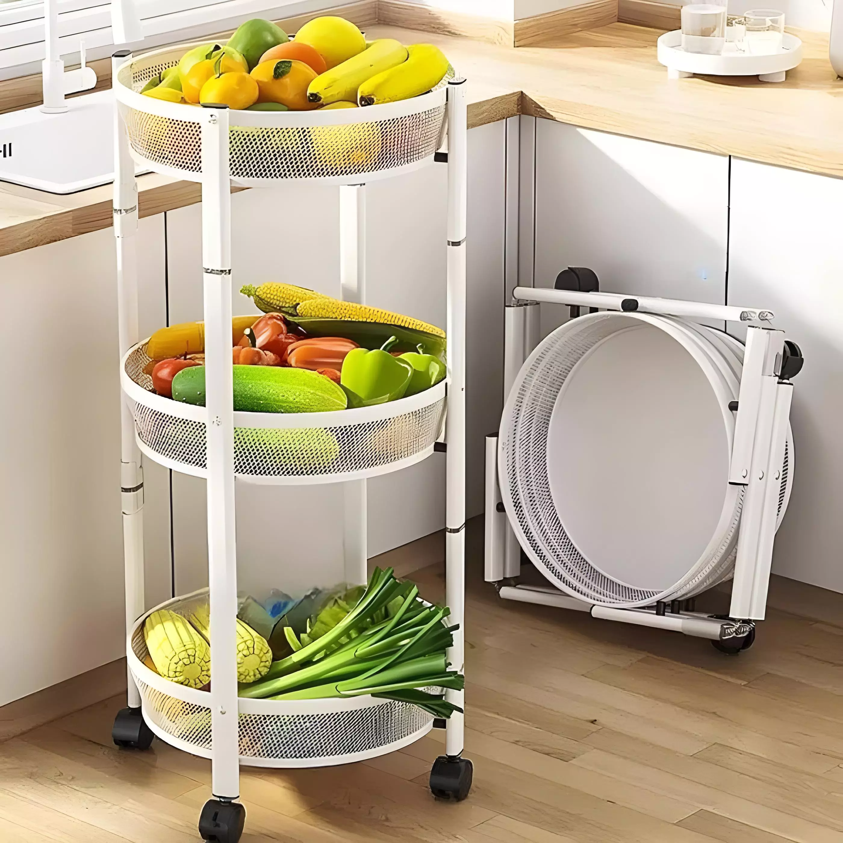 Chariot de Rangement à 3 Niveaux Blanc