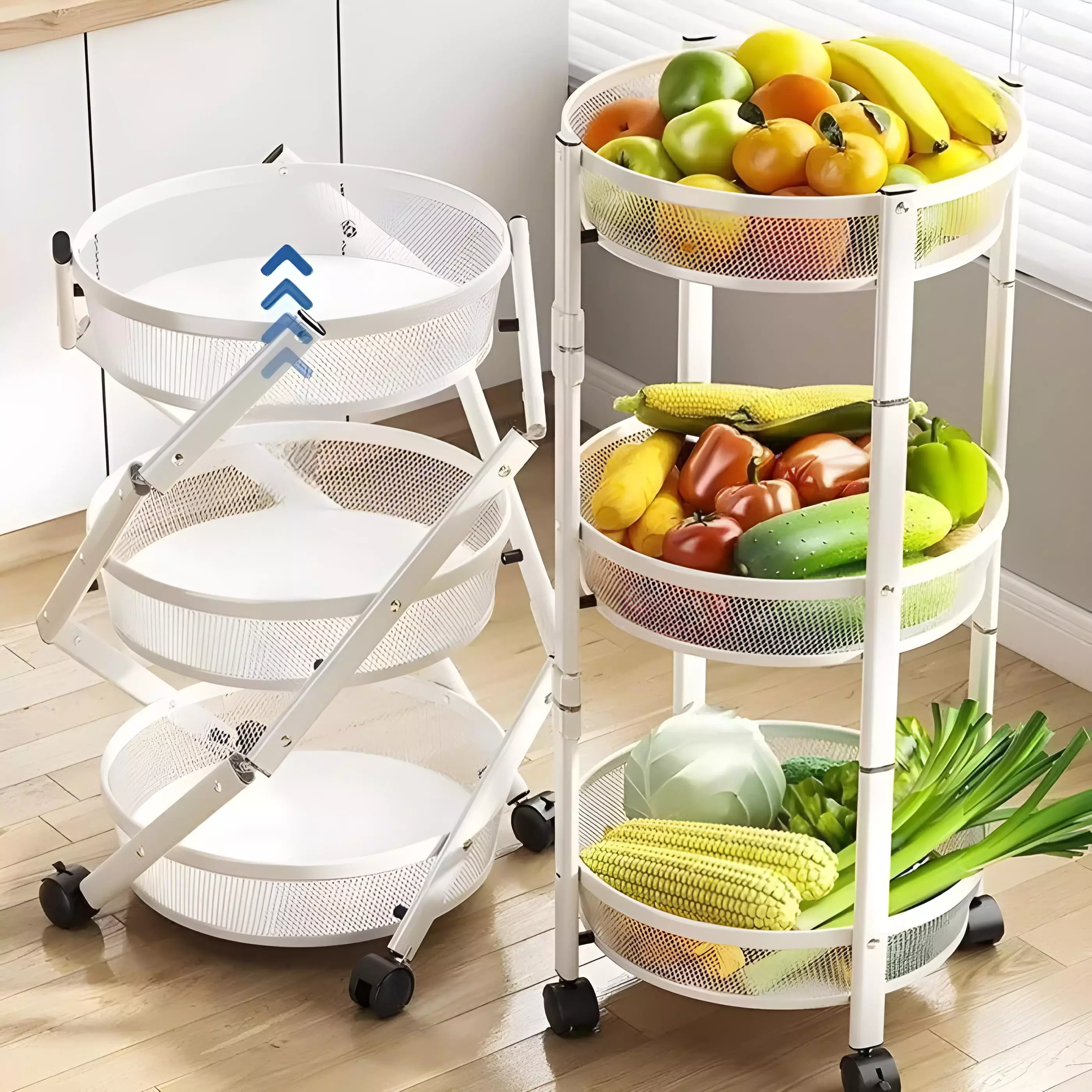 Chariot de Rangement à 3 Niveaux Blanc