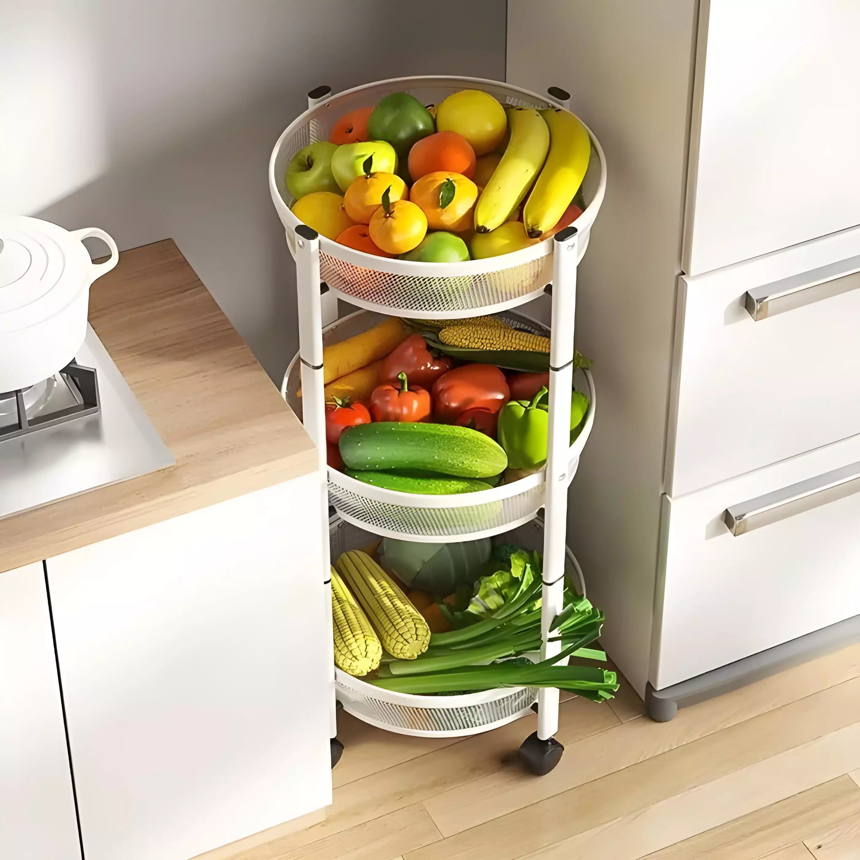 Chariot de Rangement à 3 Niveaux Blanc