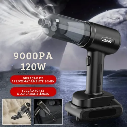 Mini aspirateur de voiture haute puissance 9 000 Pa avec 2 buses daspiration, dépoussiéreur portatif sans fil rechargeable avec bac à poussière visuel pour voiture et bureau.