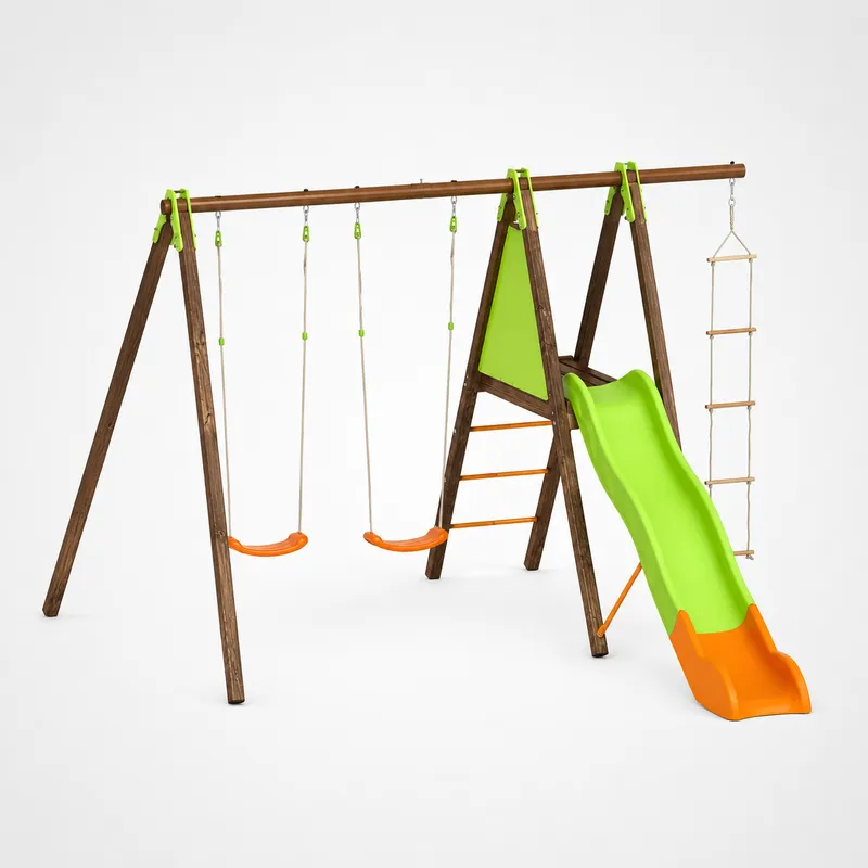 Portique XALTO bois/métal 2,30 m - 2 balançoires + 1 échelle + toboggan Trigano