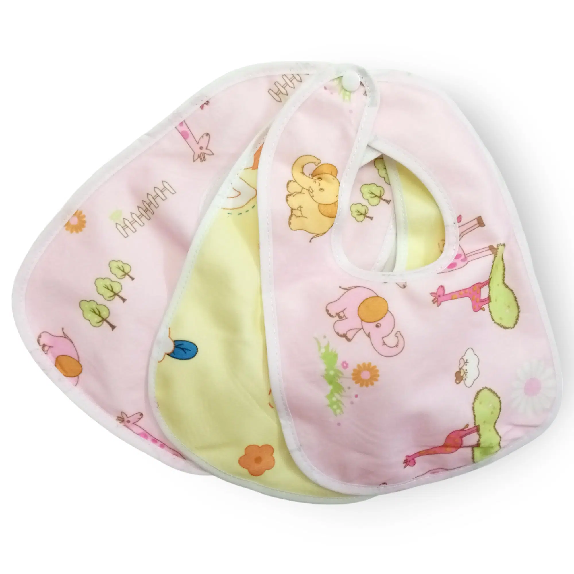 3 Bavoirs Bébé Rose-Jaune