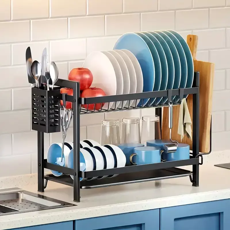 Egouttoir de Cuisine a 2 Niveaux Noir