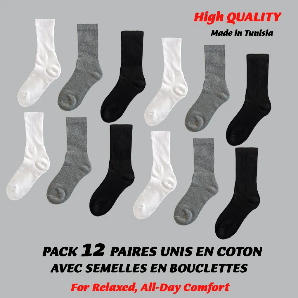 PACK 12 CHAUSSETTES AVEC SEMELLES EN BOUCLETTES EN COTON