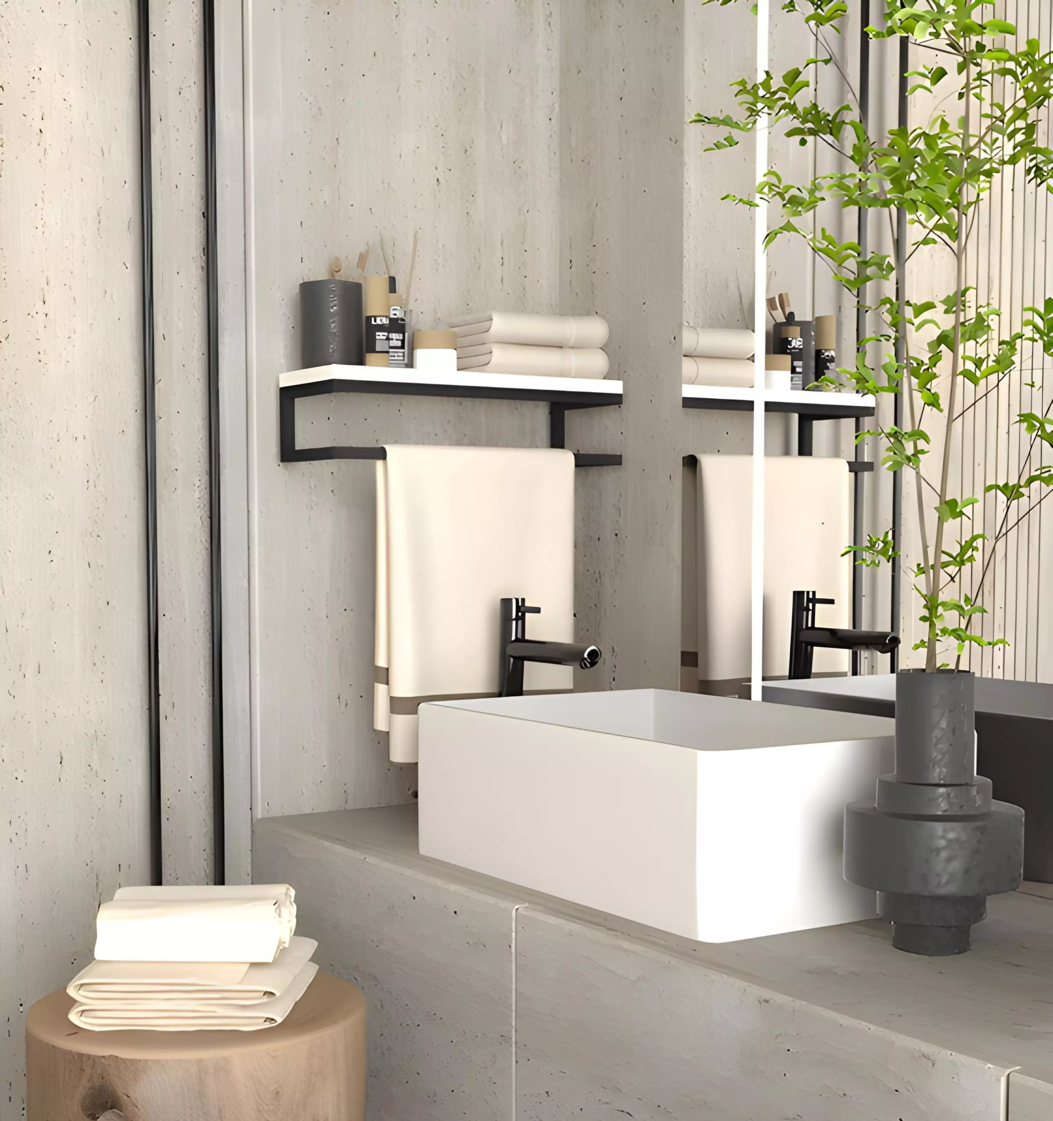 Porte-Serviettes Murale en Metal et Bois MDF