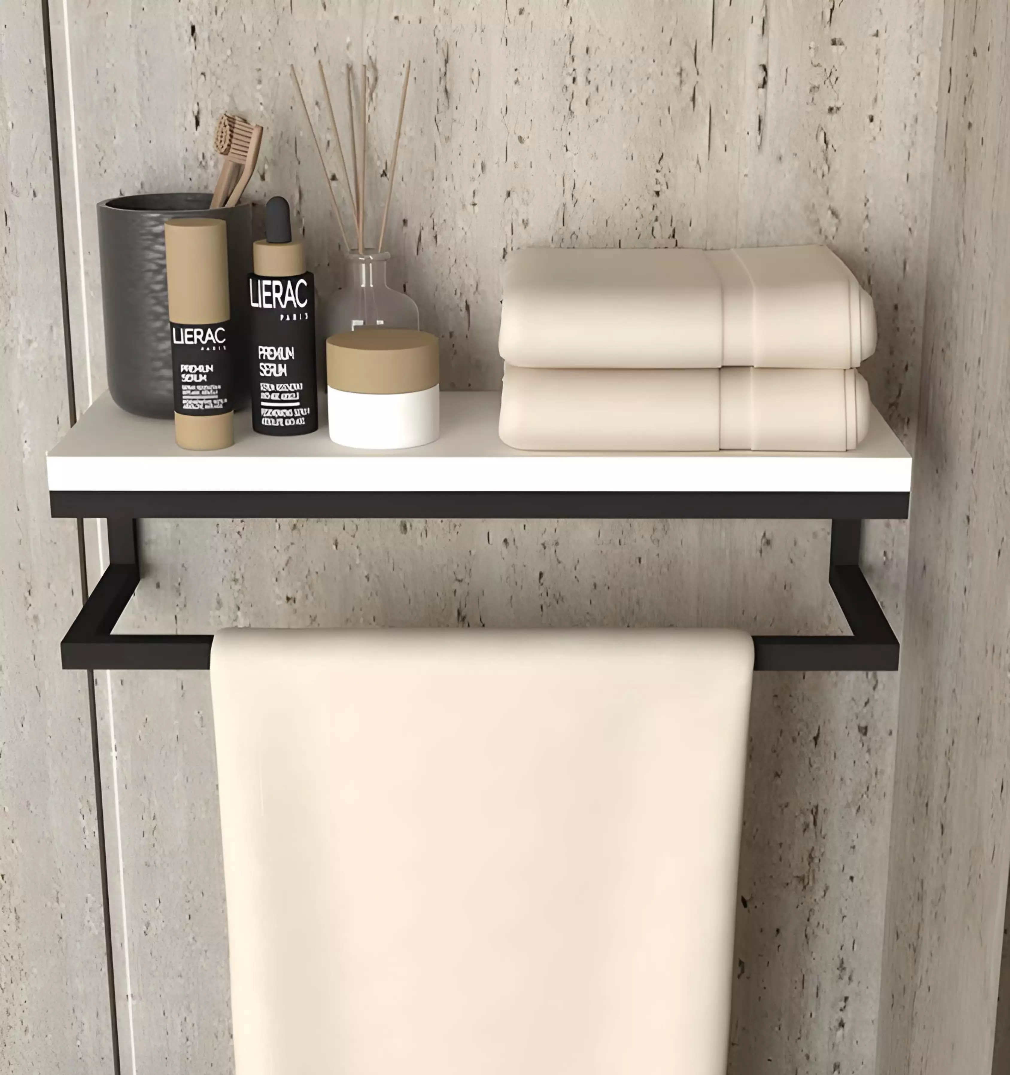 Porte-Serviettes Murale en Metal et Bois MDF