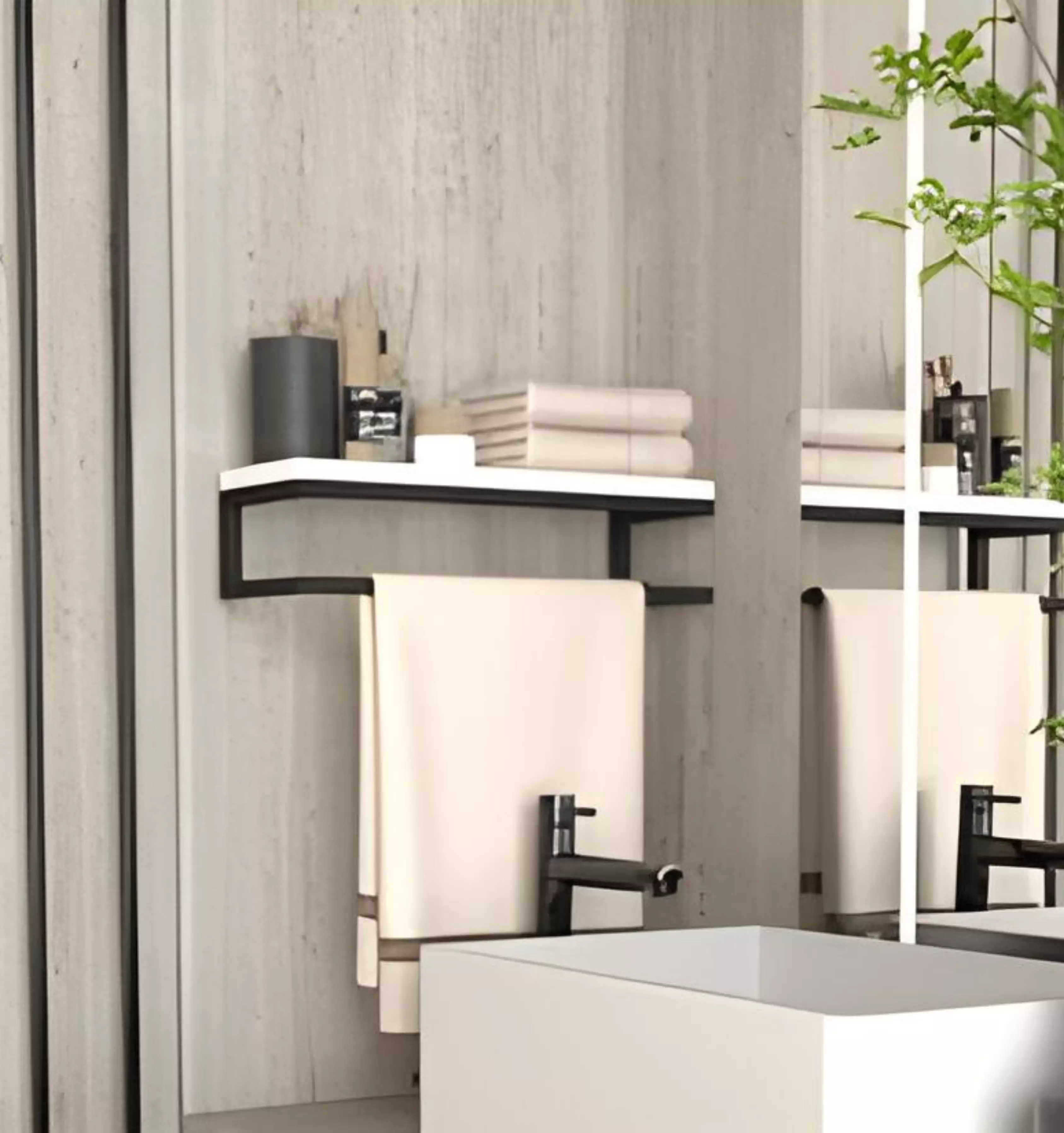 Porte-Serviettes Murale en Metal et Bois MDF