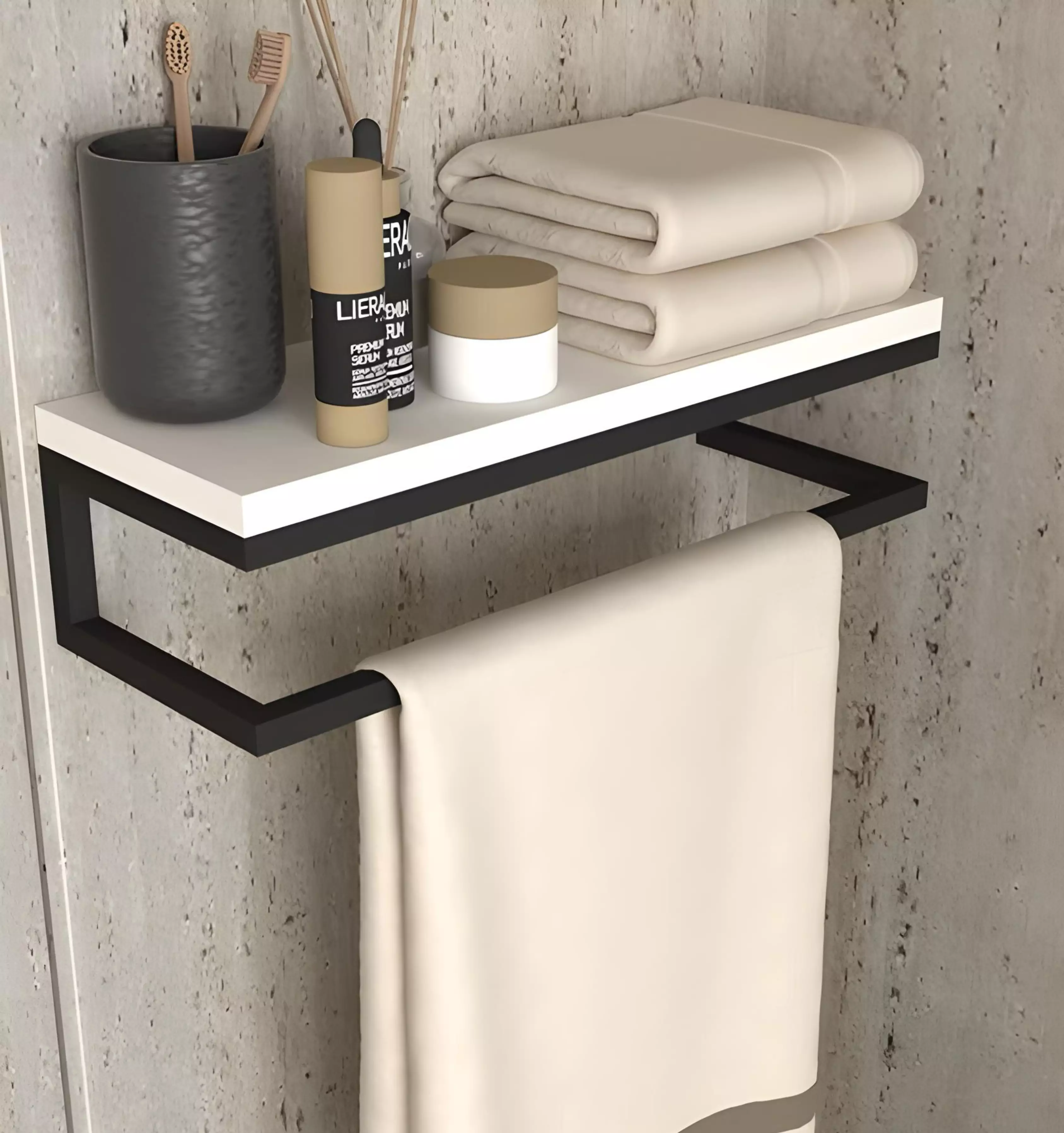 Porte-Serviettes Murale en Metal et Bois MDF