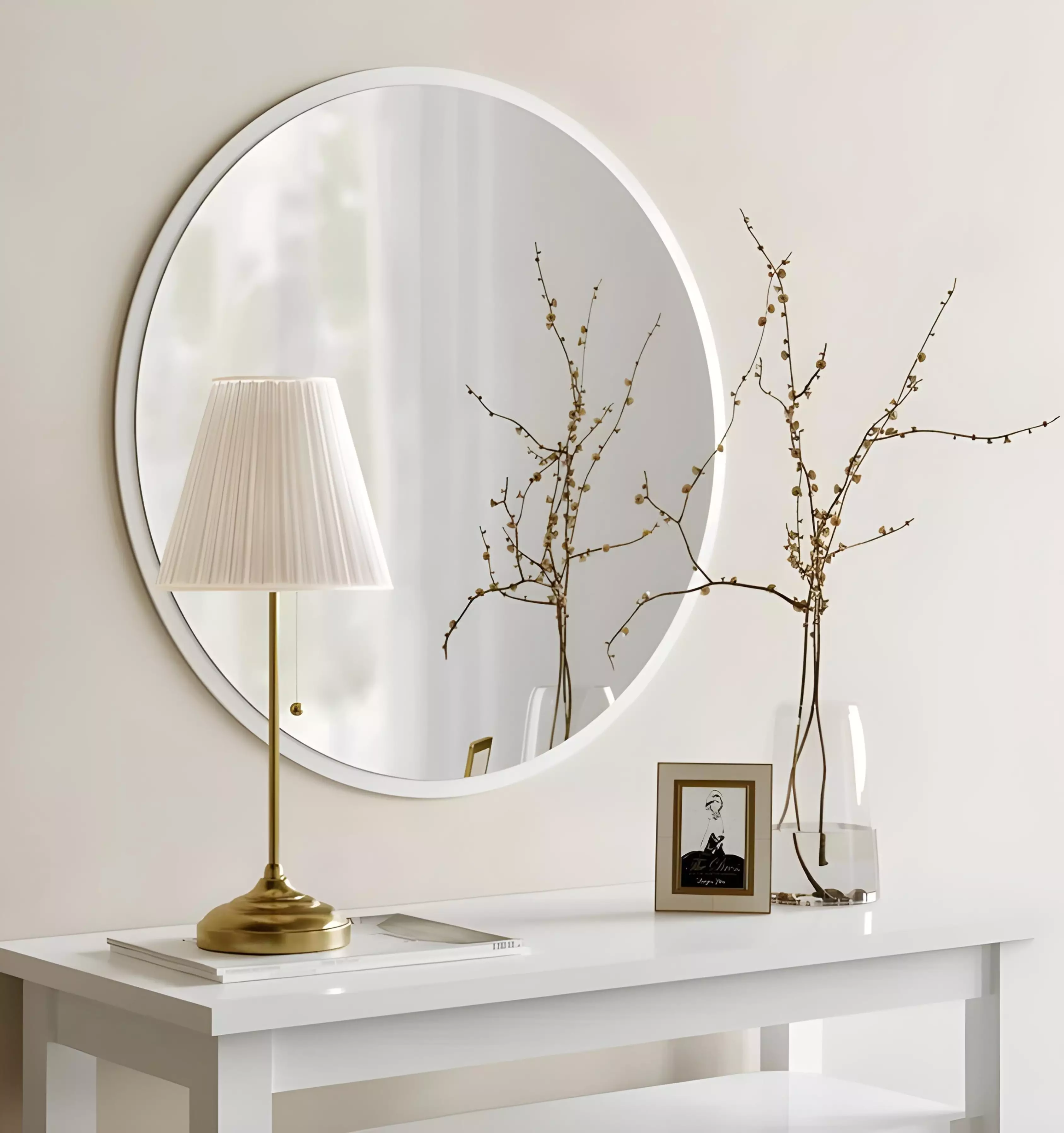 Miroir Rond en MDF Stratifie Blanc – Diametre 60 cm