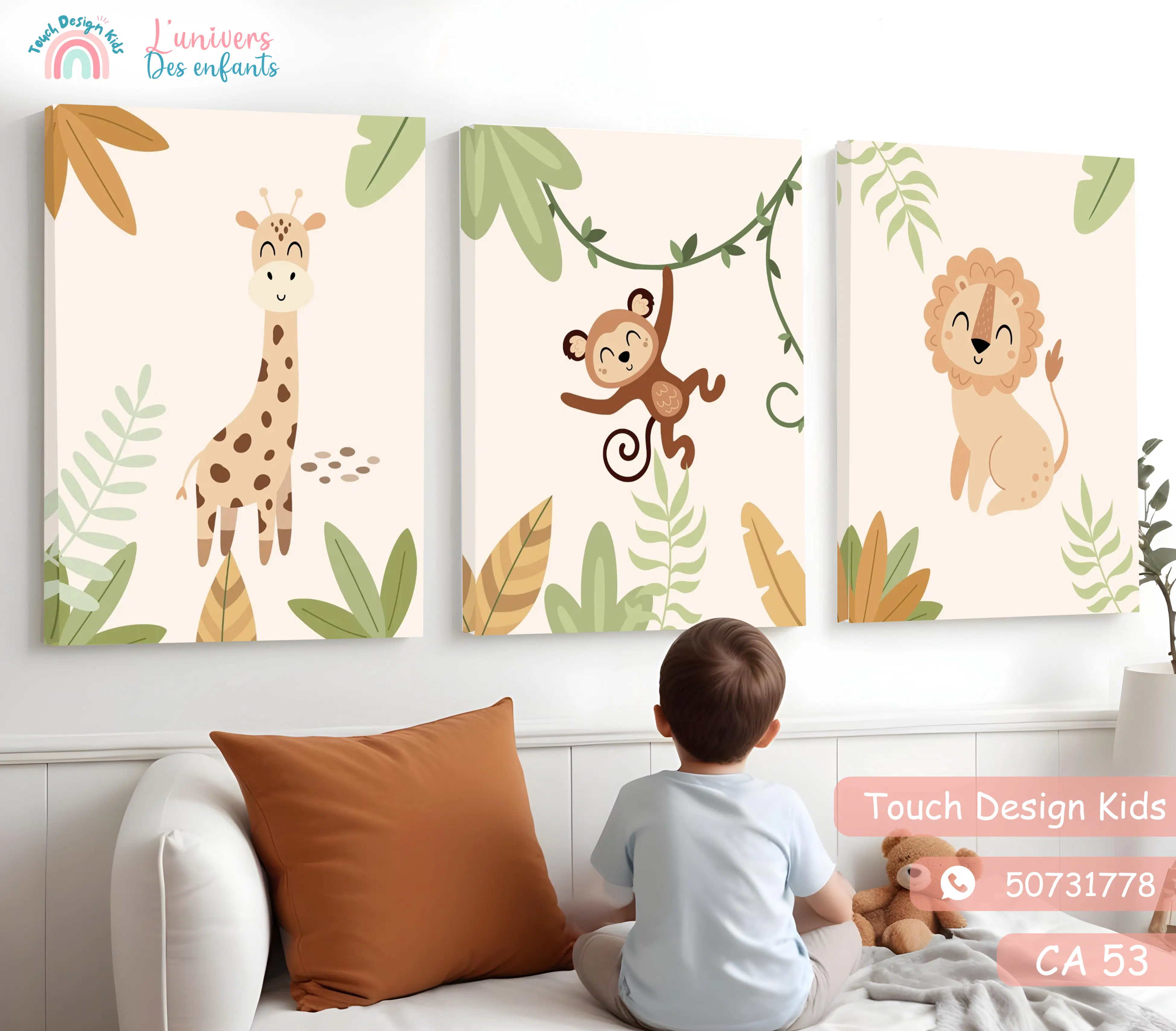 Série de 3 Tableaux en Toile - In the jungle