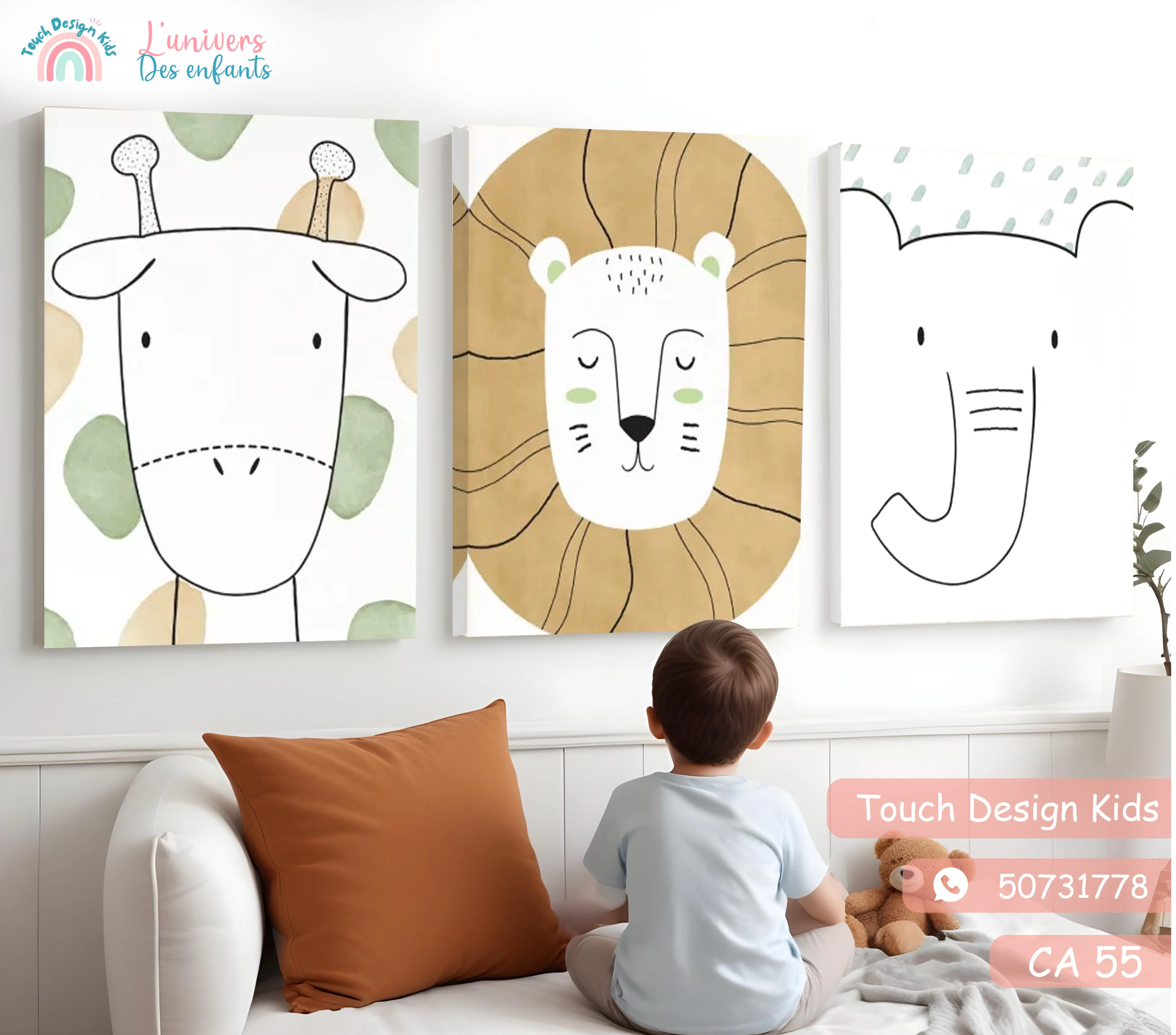 Série de 3 Tableaux en Toile - Minimalist Animals